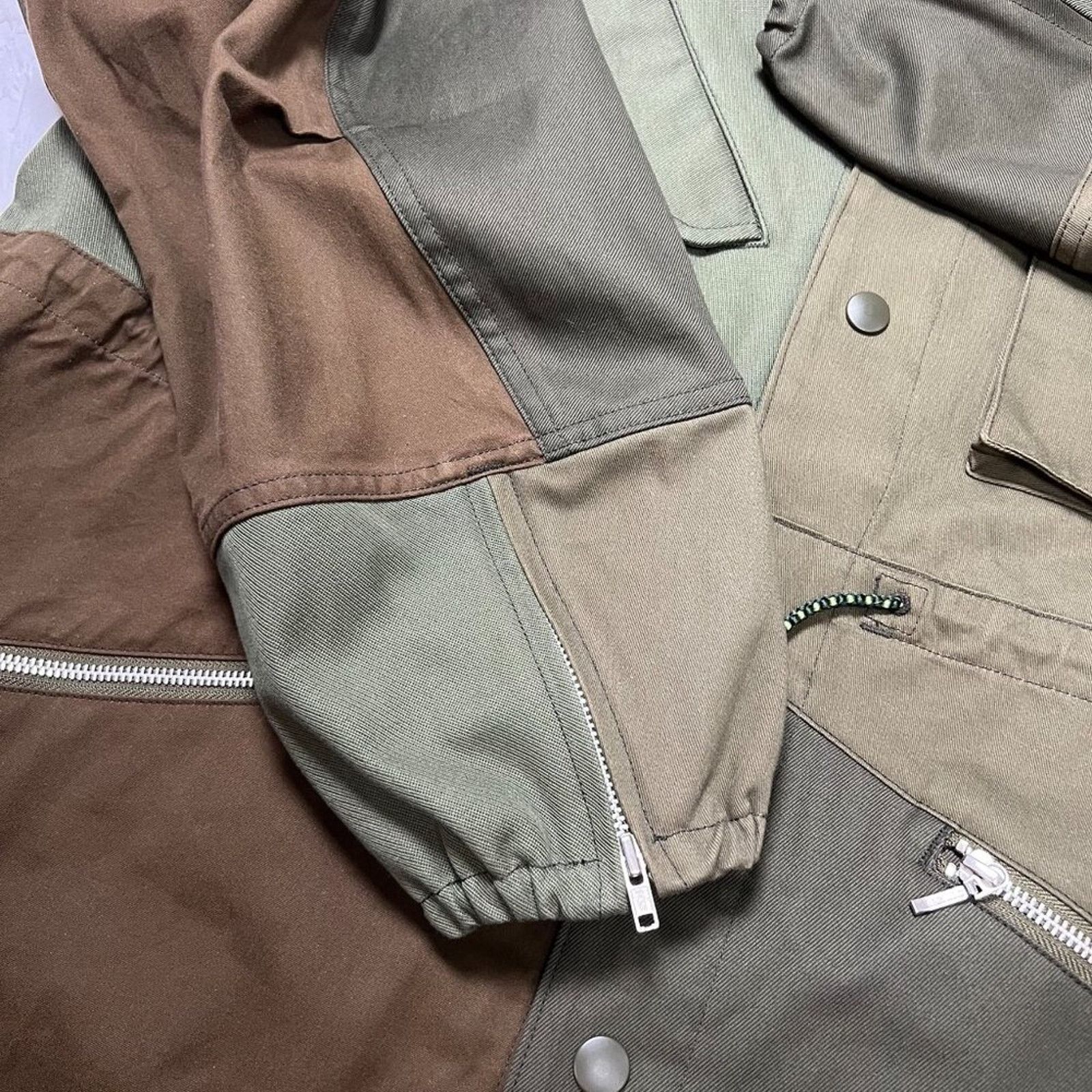 KUON KUON Japan Patchwork Hooded Zip Jacket L Olive Oversized NWT Size US L / EU 52-54 / 3 - 15 Thumbnail