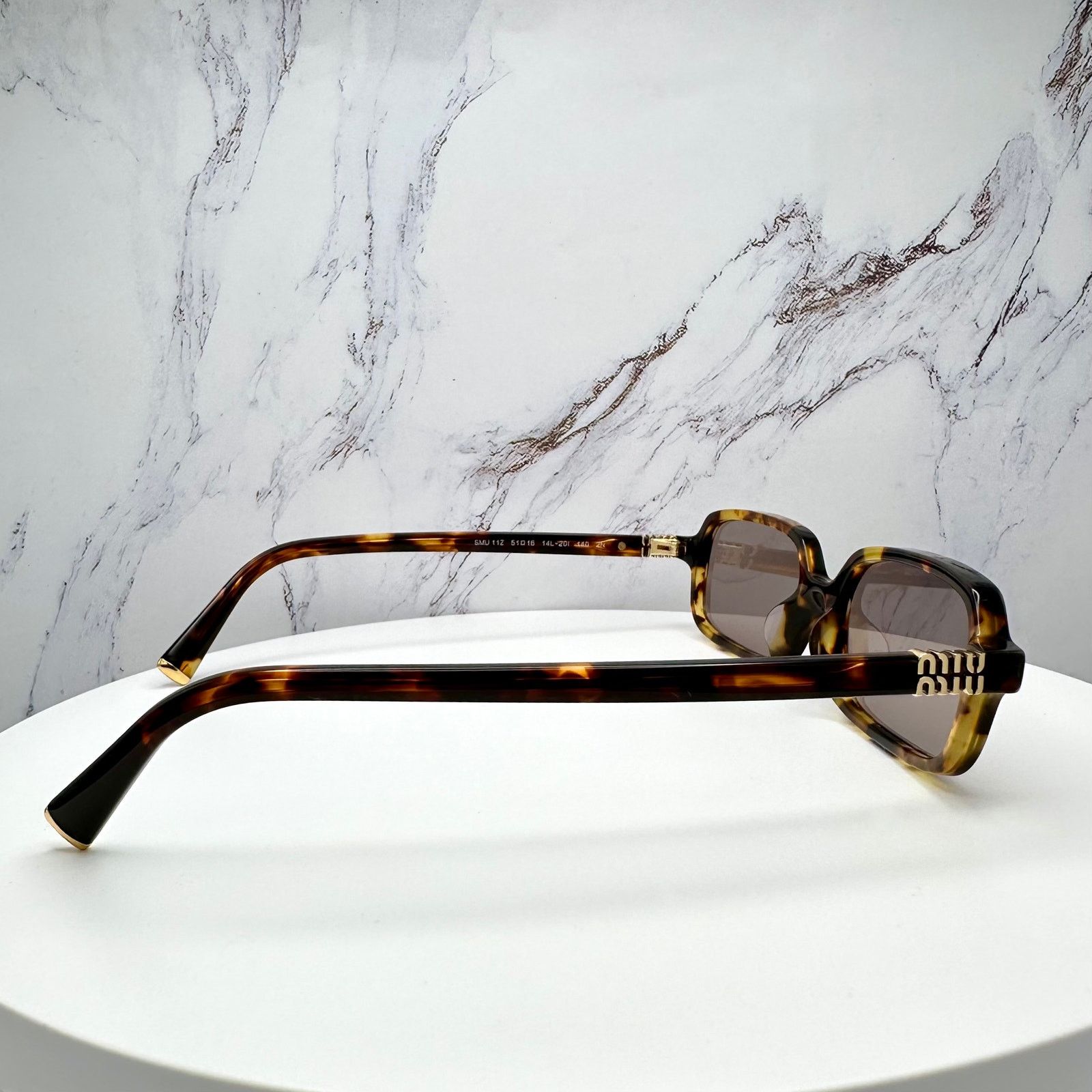 Miu Miu New MIU MIU Sunglasses Brown Tortoise Rectangular Gold Logo Size ONE SIZE - 15 Thumbnail