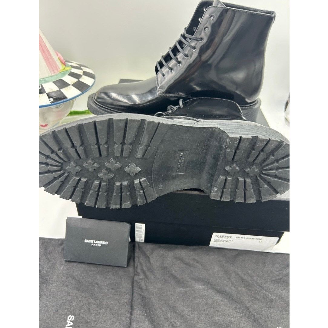 Saint Laurent Paris Mens Saint Laurent Glossy Black Lace-Up Ankle Boots size 44 Size US 11 / EU 44 - 10 Thumbnail