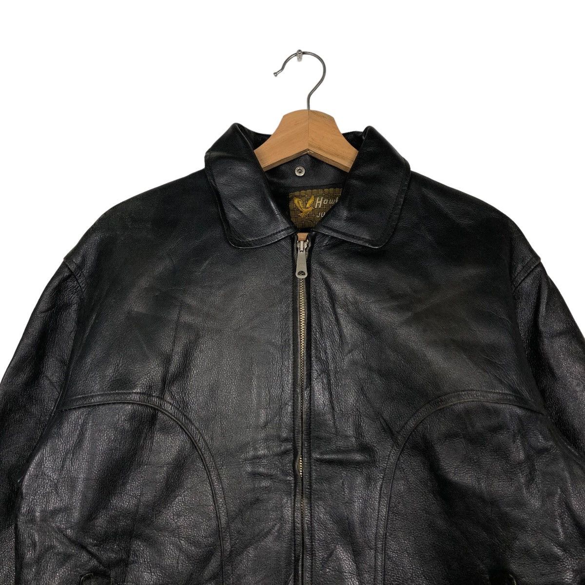 Japanese Brand 🔥90’s Bomber Leather Jacket Iconic Black Hawks Jumper Japan Size US M / EU 48-50 / 2 - 2 Thumbnail