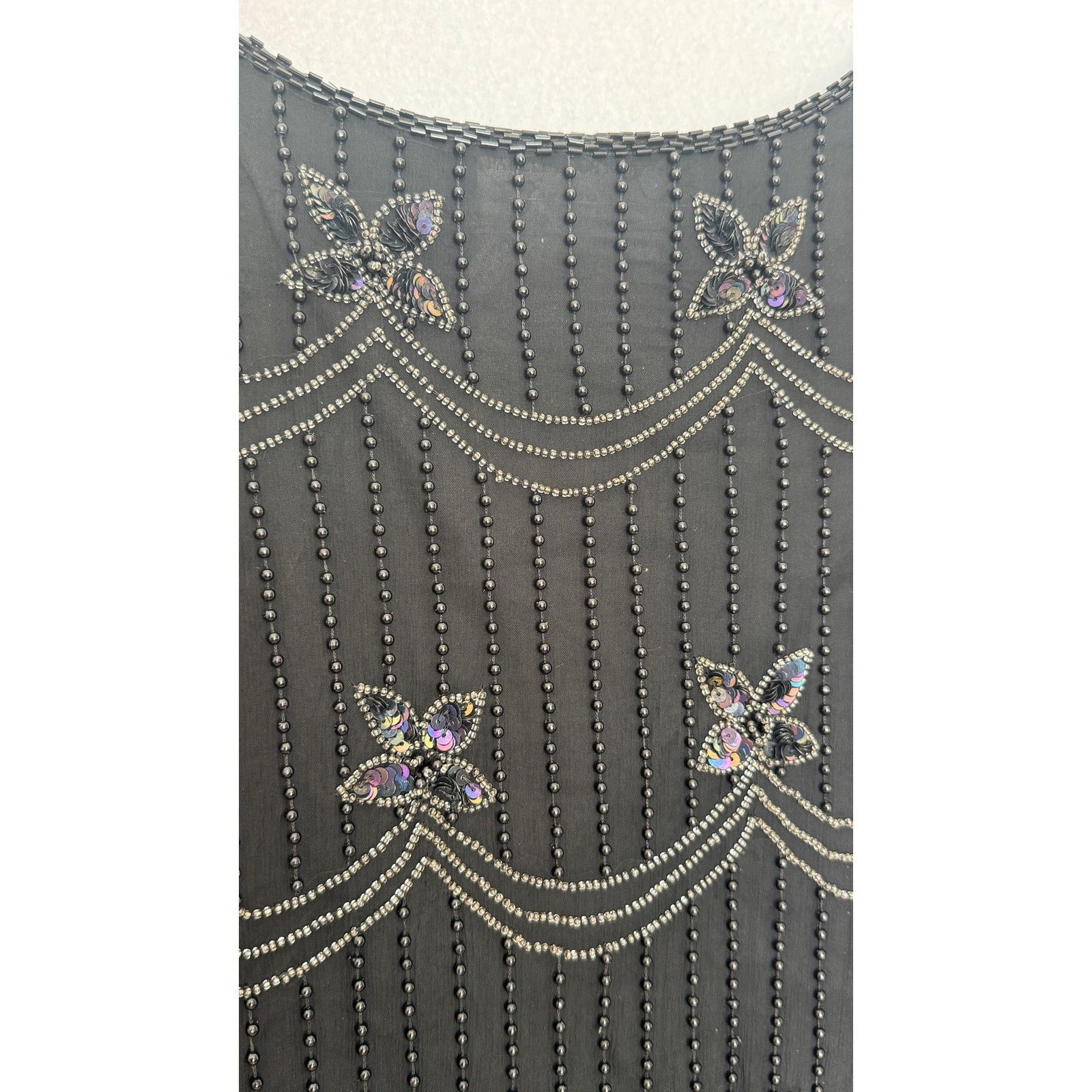 Vintage 1990s Papell Boutique Silk Beaded Sequin Top Black S/M Size S / US 4 / IT 40 - 15 Thumbnail