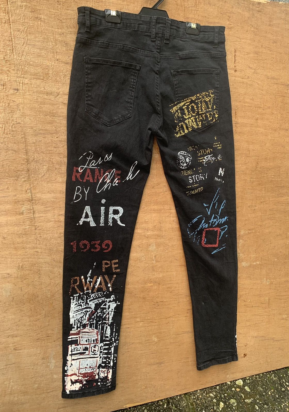 Japanese Brand 🔥 Creative Graffiti Graphic Print Streching Jeans Pants Size US 31 - 7 Thumbnail