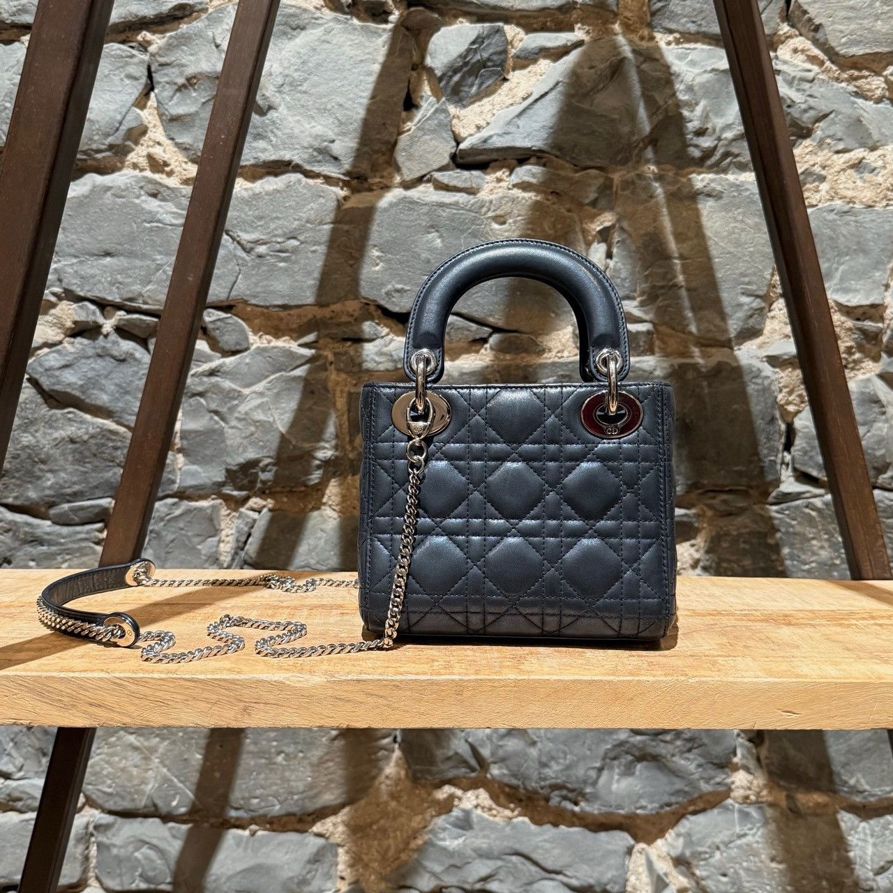 Dior Dior 2015 Metallic Midnight Blue Calfskin Mini Lady Dior Bag Size ONE SIZE - 5 Thumbnail