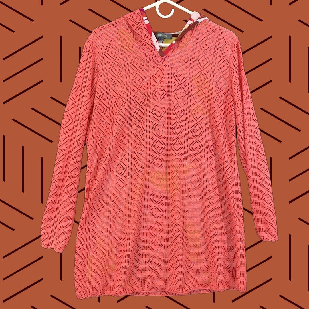 Vintage Title Nine Jacket Women Large Peach Pink Geometric Hoodie Pullover Long Outdoor Size L / US 10 / IT 46 - 1 Thumbnail