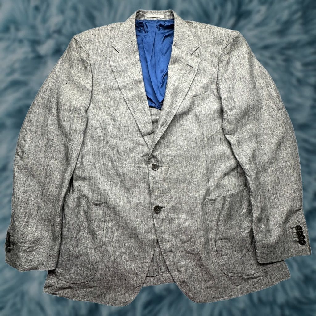 Suitsupply SuitSupply Blazer Coat Mens UK 46 XXL Herringbone Gray Linen Button Overcoat Regular Size 46R - 1 Thumbnail