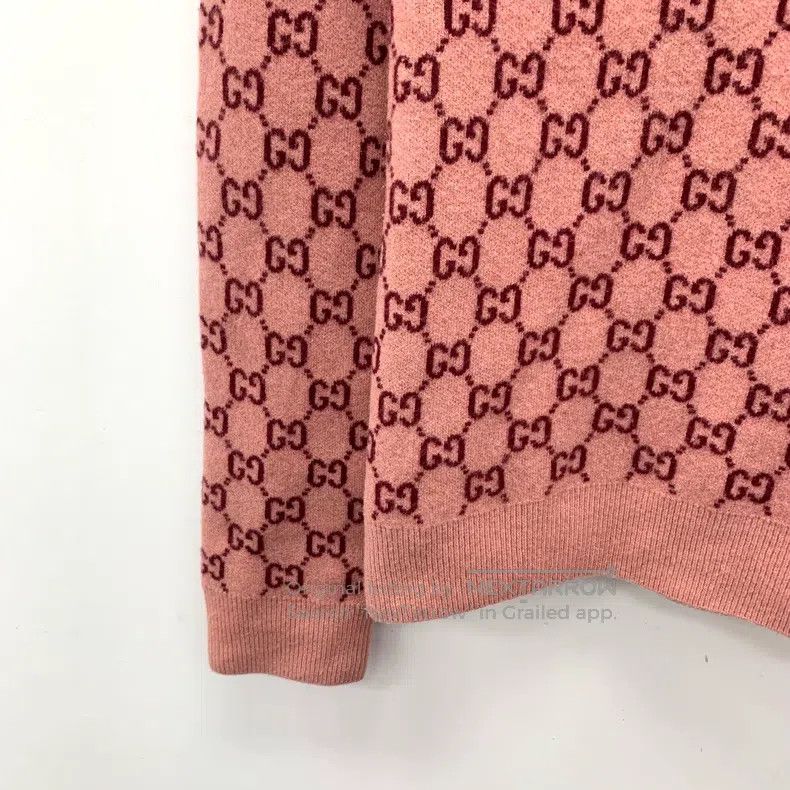 Gucci Gucci Pink logo jacquard full print wool V-neck long-sleev Size XS / US 0-2 / IT 36-38 - 4 Thumbnail