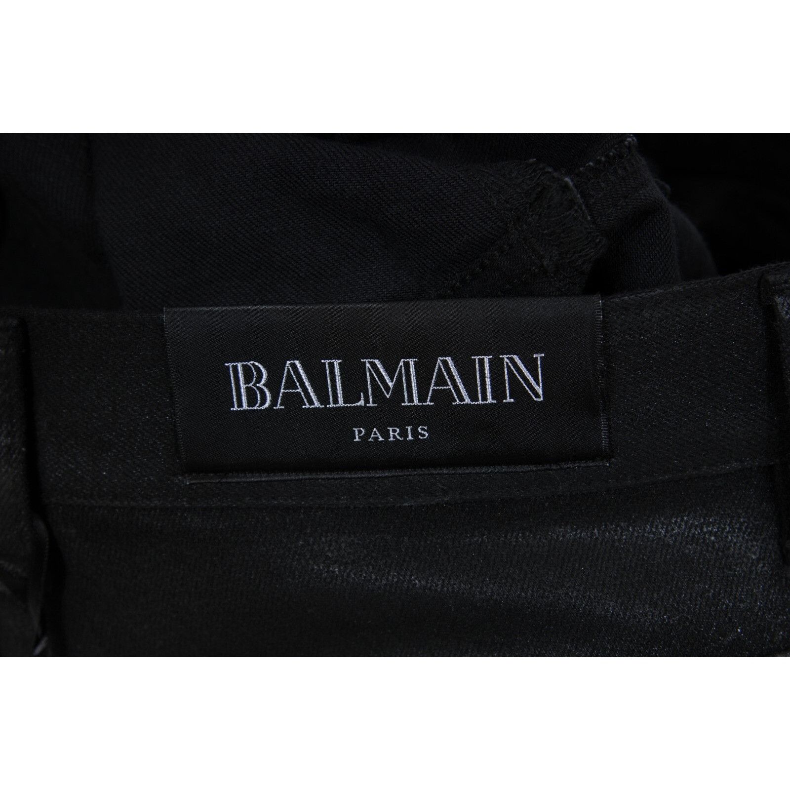 Balmain Waxed Jeans Black Slim Knee Slashed Distressed Size US 33 - 7 Thumbnail