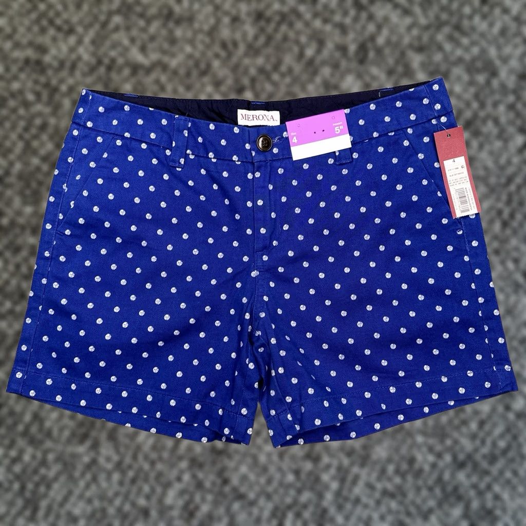Merona Merona Polka Dot Shorts Womens 4 Blue Mid Rise New Size 27" / US 4 / IT 40 - 1 Thumbnail