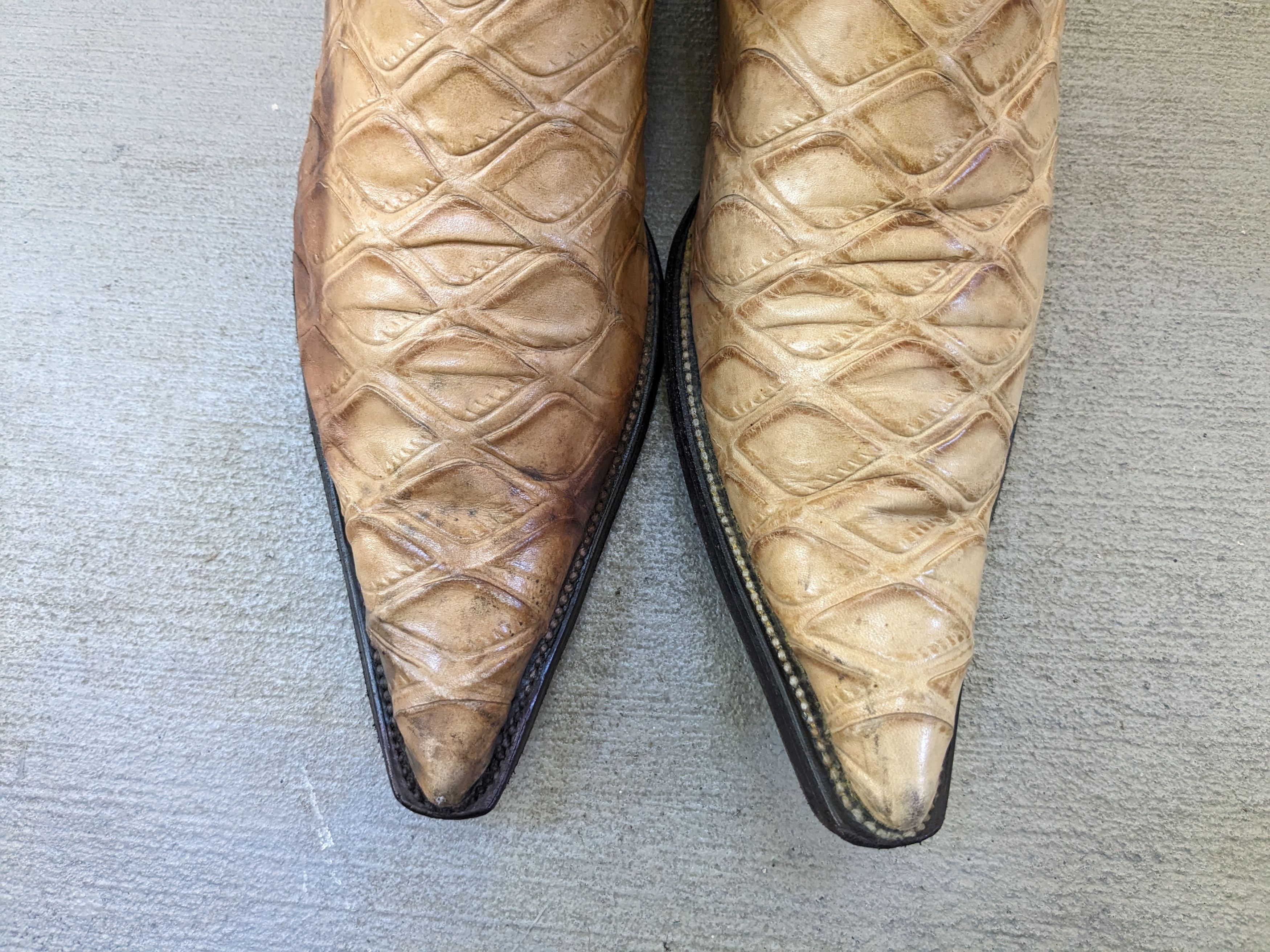 Genuine Leather Vintage Cowboy Boots Beige Leather 10.5 Botas Western Size US 10.5 / EU 43-44 - 3 Thumbnail