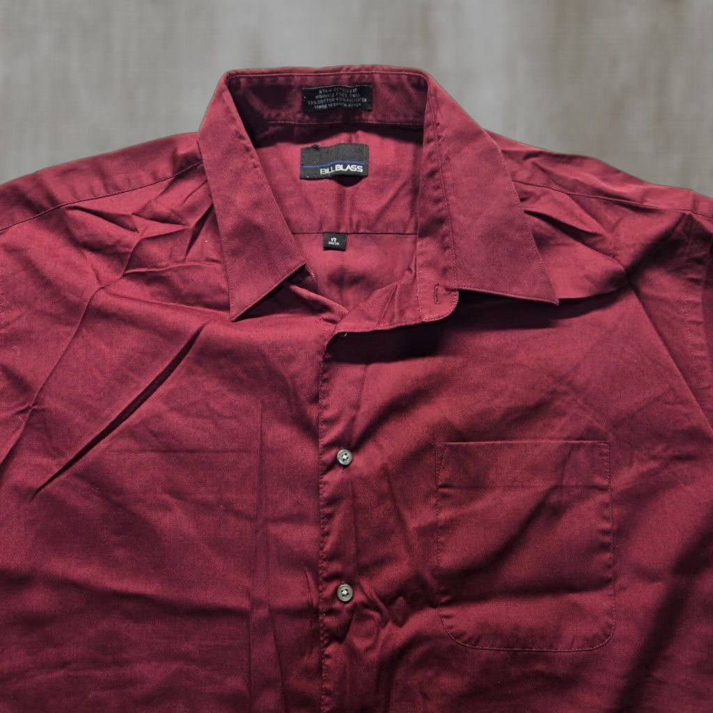 Bill Blass VINTAGE Bill Bass Signature Burgundy Red Long Sleeve Button Up Shirt Adult Mens Size 17 Size US XL / EU 56 / 4 - 1 Thumbnail