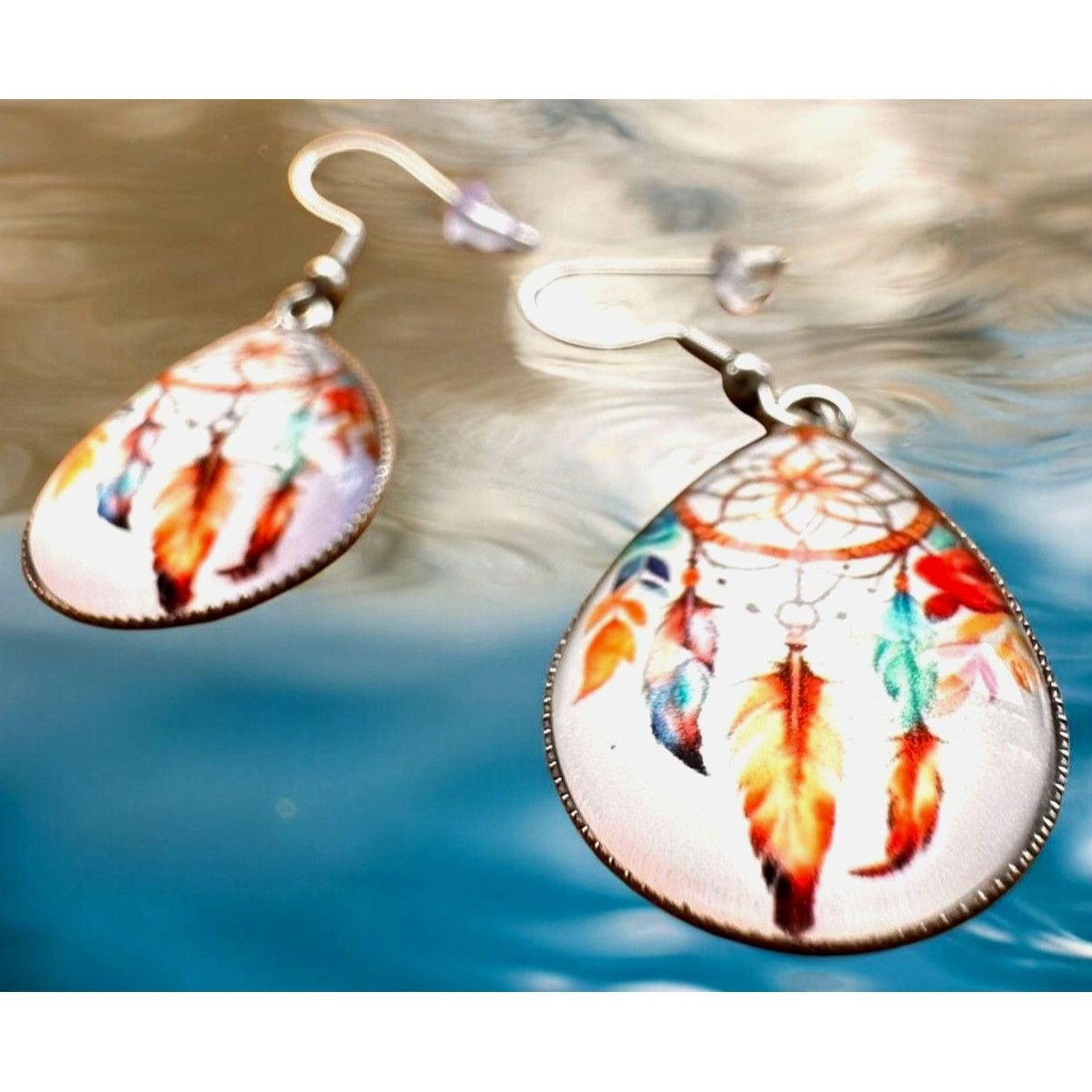Handmade Native American Dreamcatcher Earrings New Teardrop Feathers Size ONE SIZE - 3 Thumbnail