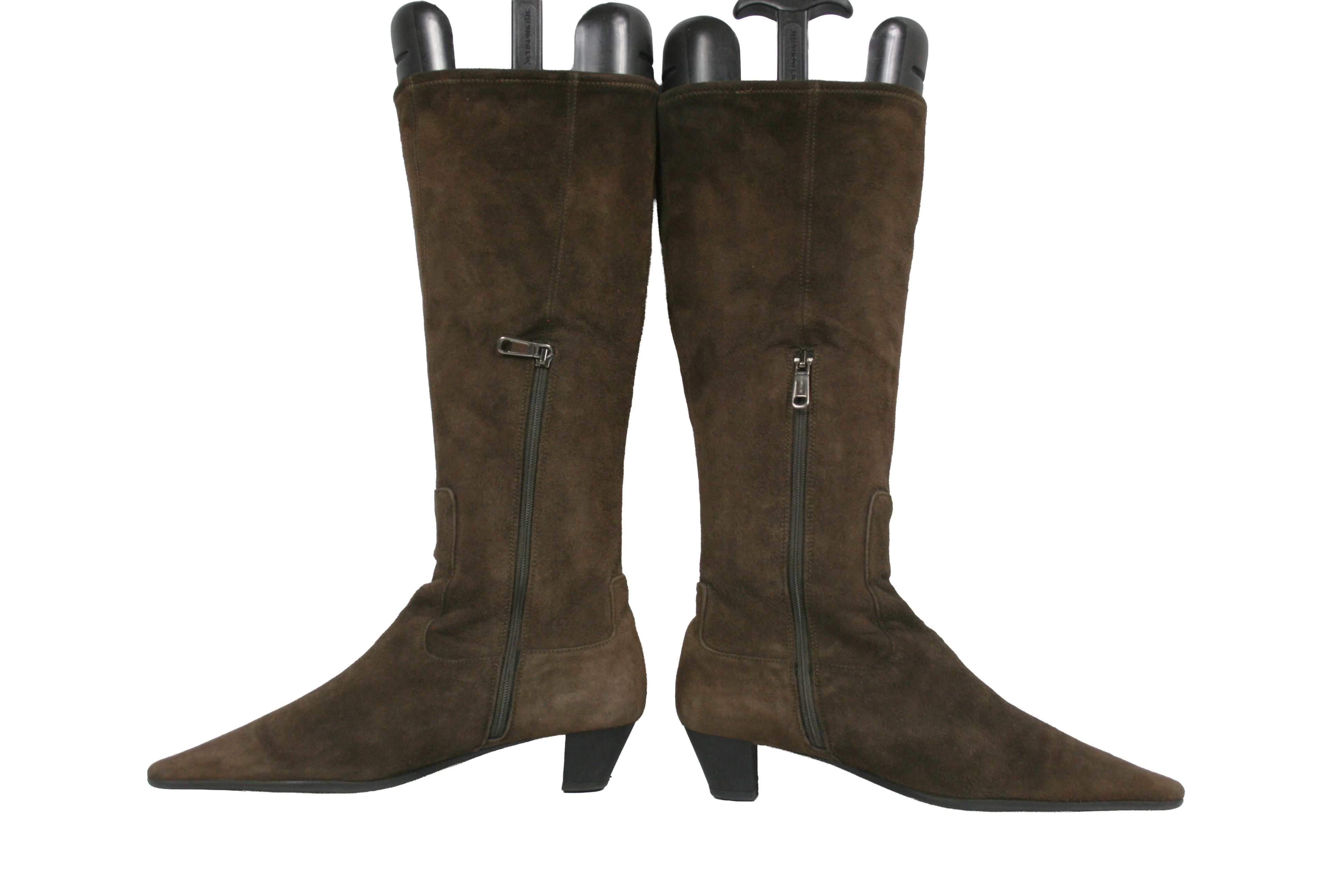 Jil Sander Raf Simons Era Suede Point Toe Knee High Biker Boots Vintage Size US 6 / IT 36 - 8 Thumbnail