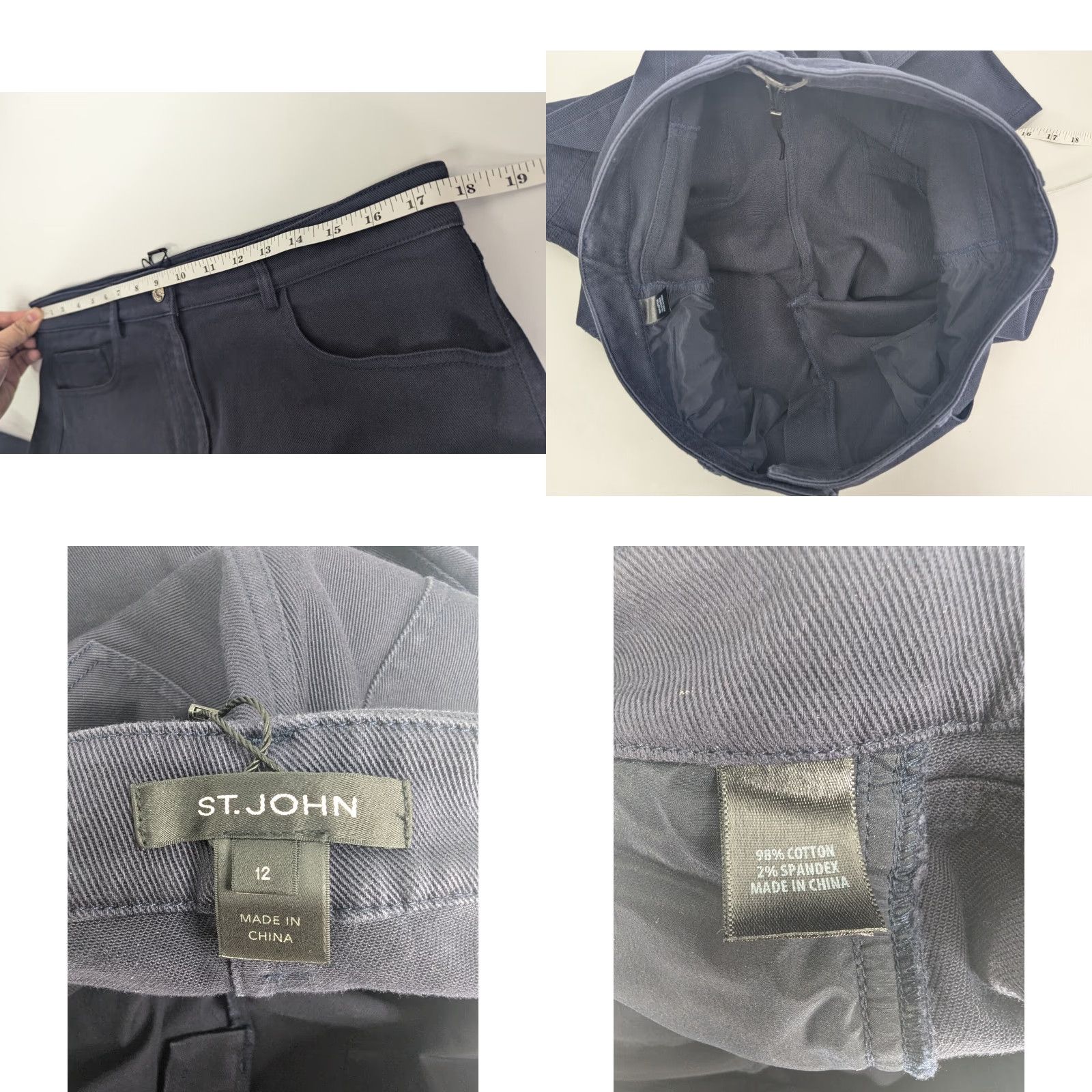 Vintage St John Pants Women's Size 12 Straight Leg Navy Flat Front Chino Trousers Size 34" / US 12 / IT 48 - 8 Thumbnail