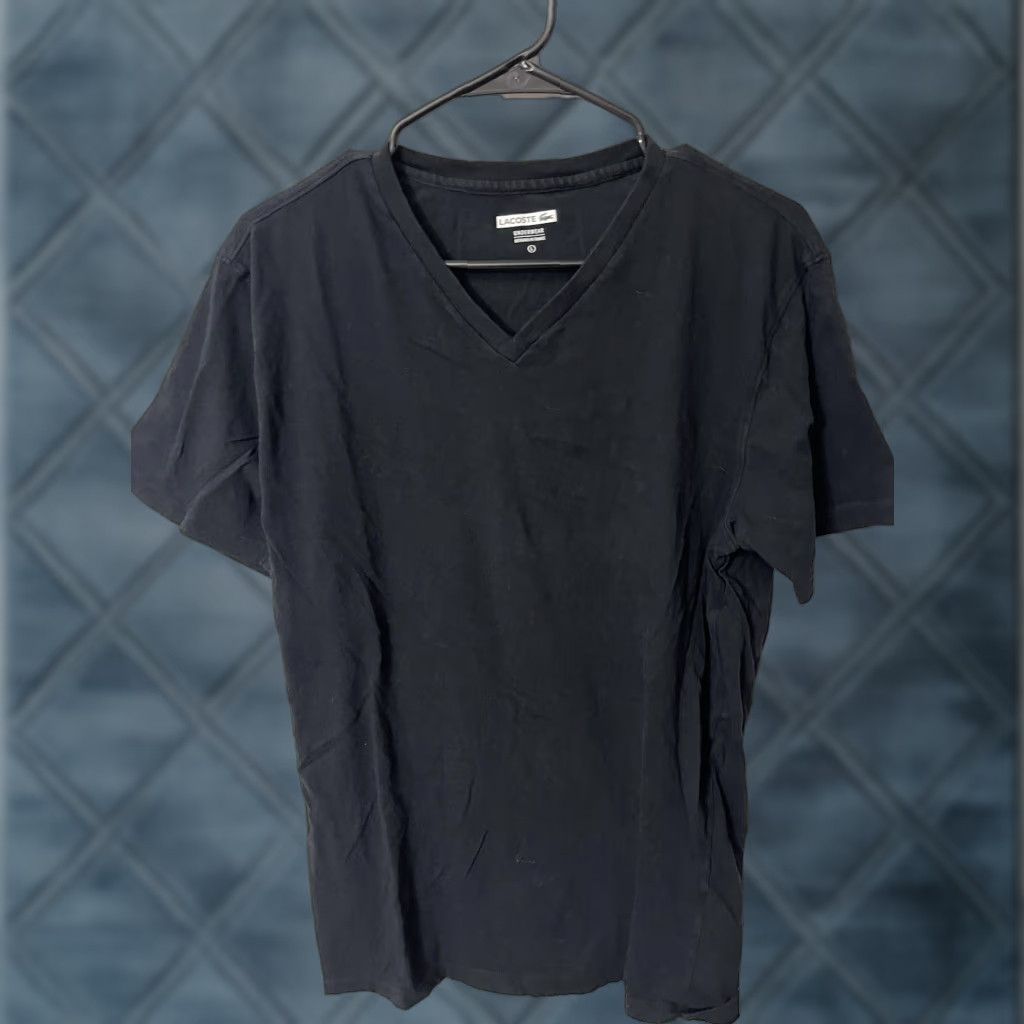 Lacoste Lacoste Shirt Men Sleepshirt Short Sleeve Tee Black Solid Stretch Logo V-Neck L Size Size US L / EU 52-54 / 3 - 1 Thumbnail