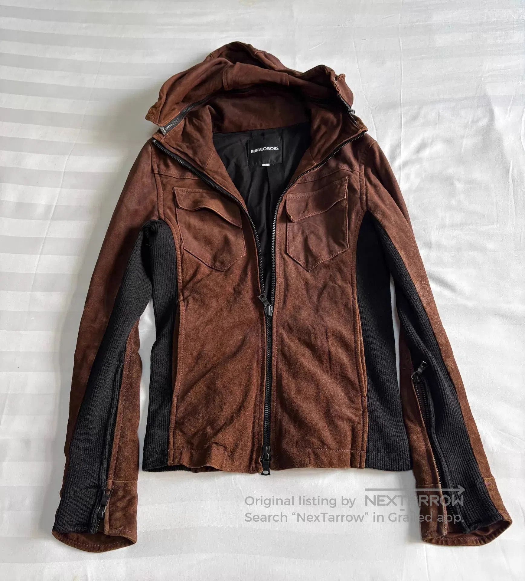 BUFFALO BOBS Hooded Faux Suede Jacket with Ribbed Sleeves. Size US S / EU 44-46 / 1 - 8 Thumbnail