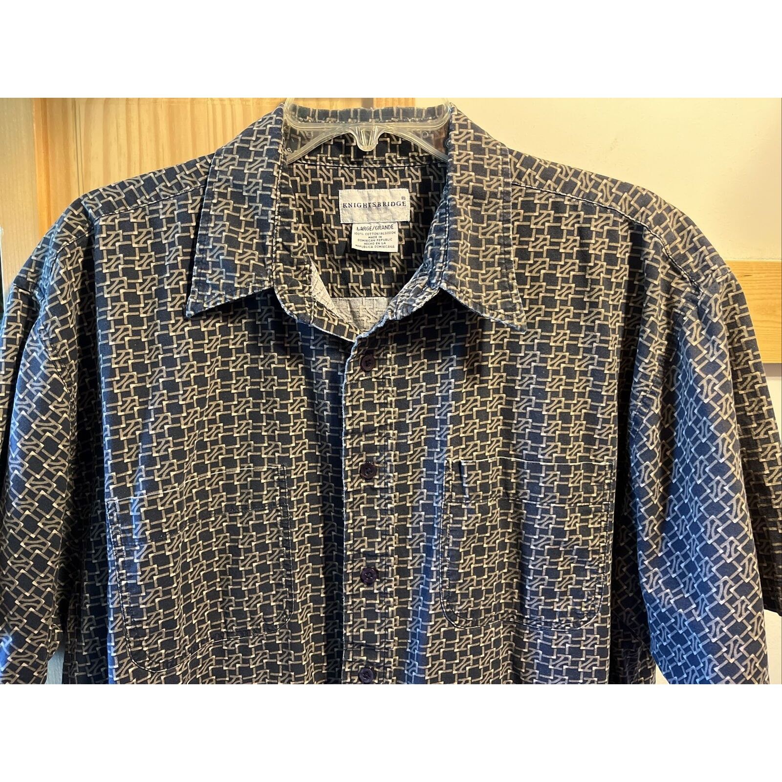 Other Knightsbridge VTG Shirt Mens L Navy Geometric Button Cotton Size US L / EU 52-54 / 3 - 3 Thumbnail