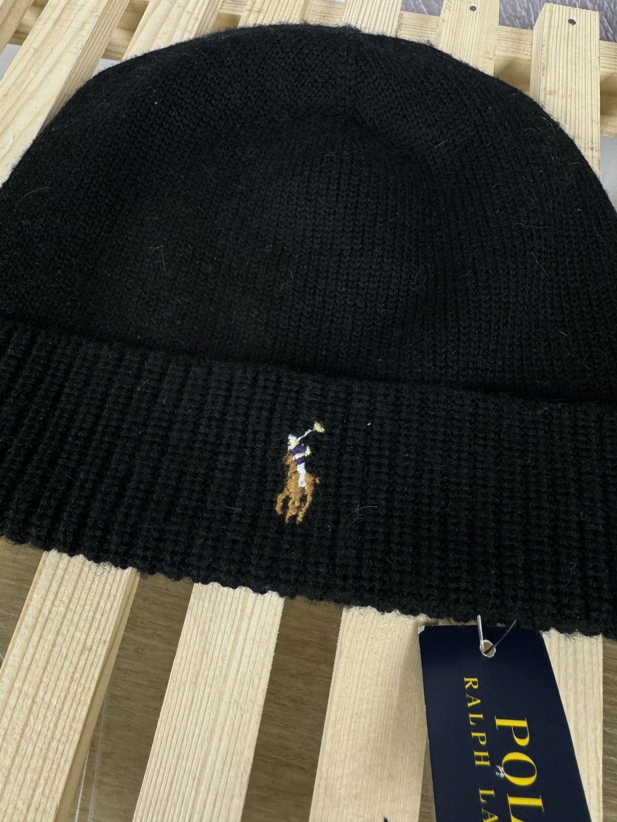 Polo Ralph Lauren POLO RALPH LAUREN Black MERINO WOOL Genuine BEANIE Hat Size ONE SIZE - 4 Thumbnail