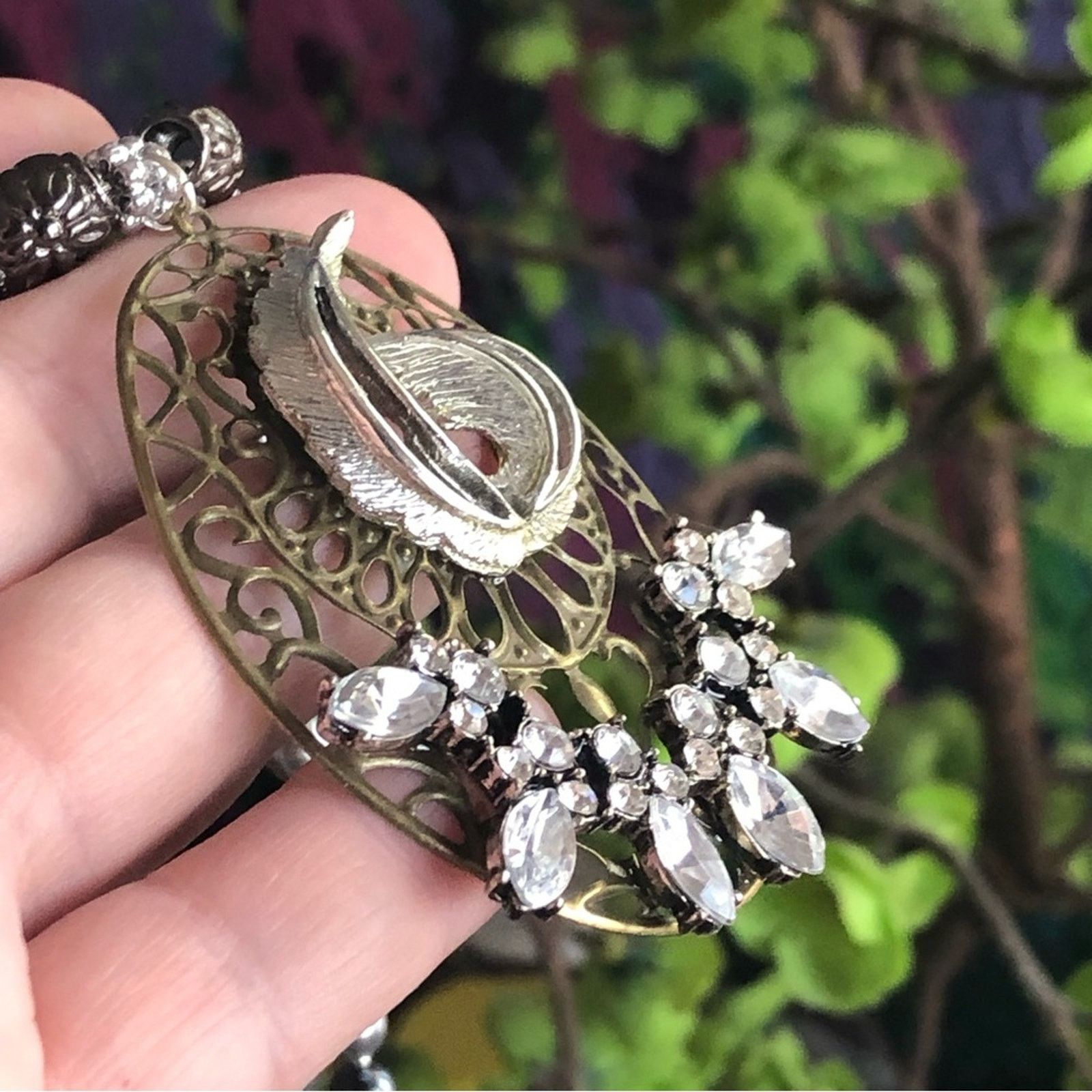 Handmade Handcrafted repurpose filigree stone pendant Pearl necklace Size ONE SIZE - 9 Thumbnail