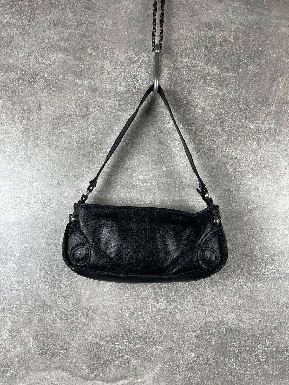 Sisley Black Leather Baguette Shoulder Bag Y2K 00s Rectangular Size ONE SIZE - 7 Thumbnail