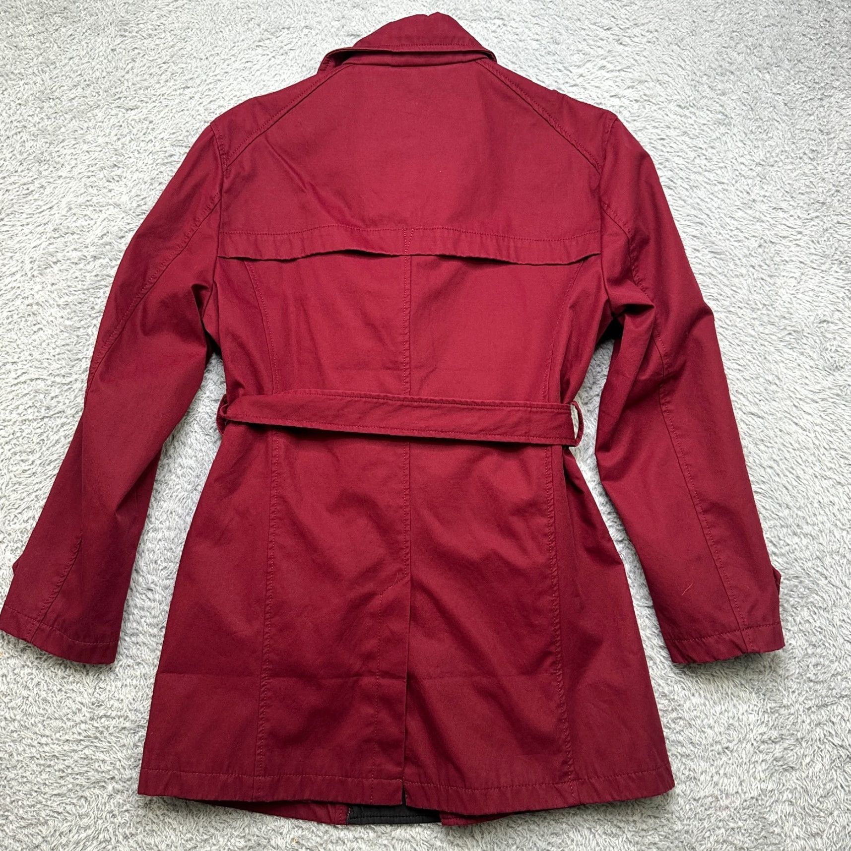 Vintage Trench Coat Women M Red Cotton Adjustable Belted Double-Breasted Classic Coat Size M / US 6-8 / IT 42-44 - 2 Thumbnail