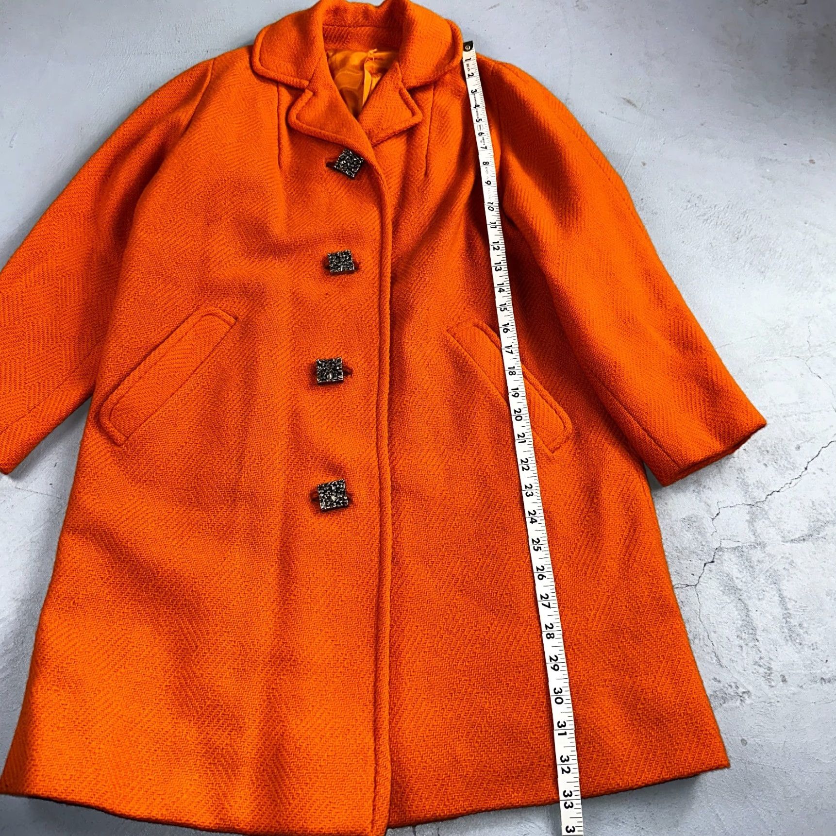 Etro VINTAGE Lassie Junior Orange Wool Coat 1960s Retro Mod Button-Up Women S Fall Winter Spring Size S / US 4 / IT 40 - 7 Thumbnail