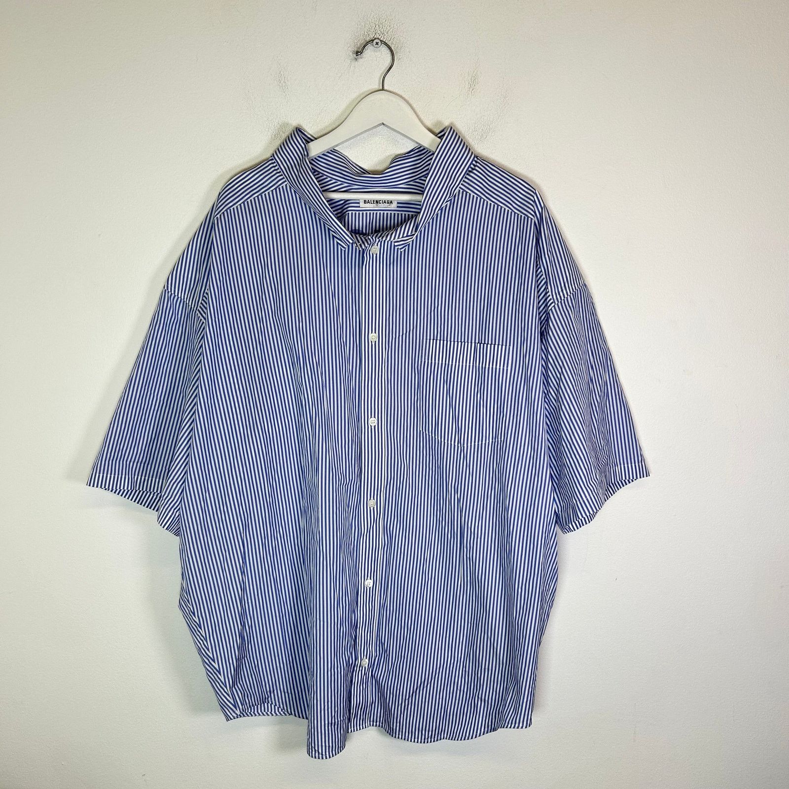 Balenciaga Balenciaga Blue Striped Back Logo Button-Up Shirt Size XL Size US XL / EU 56 / 4 - 1 Thumbnail