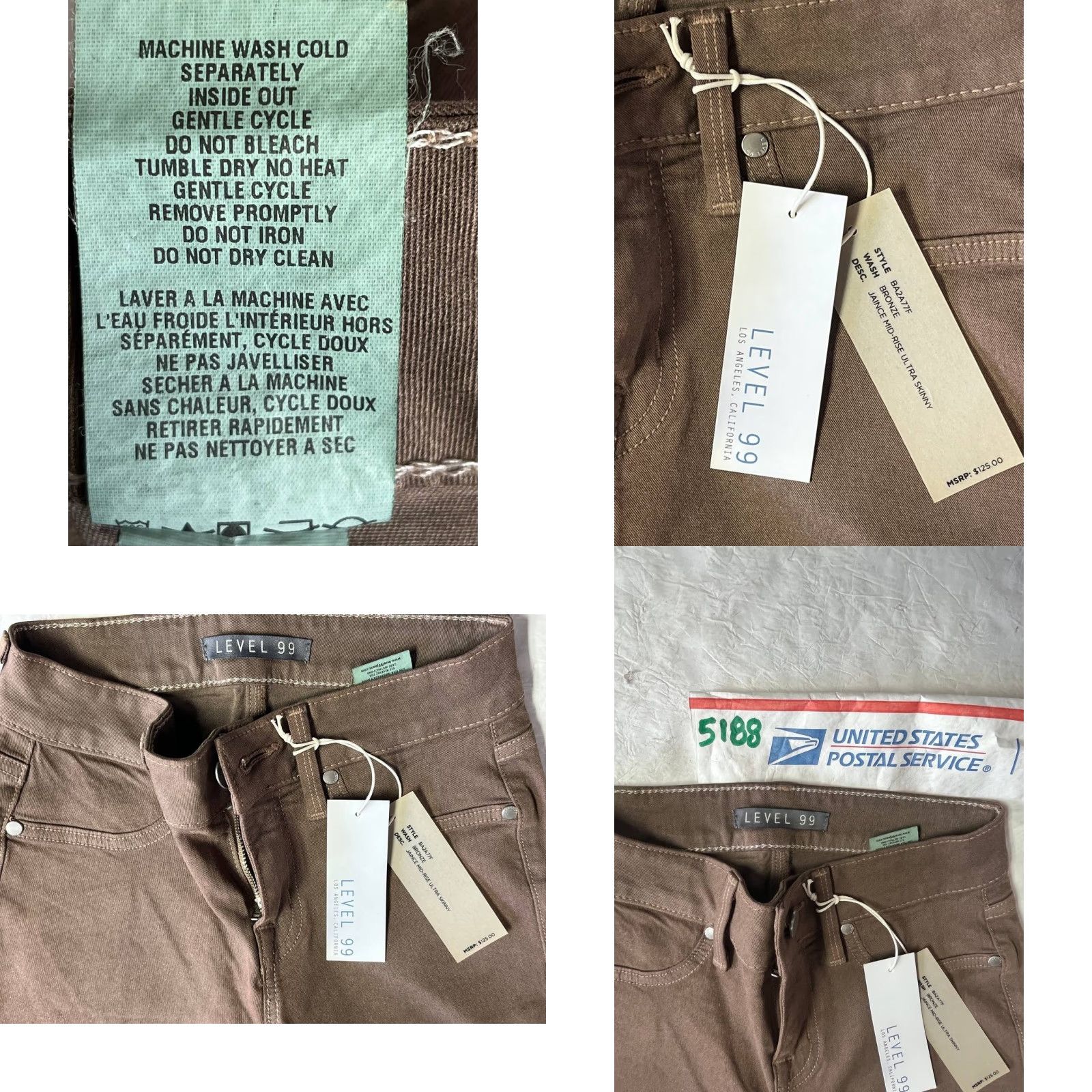 Vintage NWT Level 99 Janice Ultra Skinny Pants Brown Size 24 Size 42" / US 20 - 8 Thumbnail