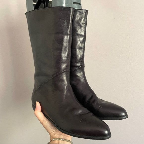 Bally Vintage Bally Leather Flat Pointed Toe Mid-Shin Boots Size US 7.5 / IT 37.5 - 2 Thumbnail