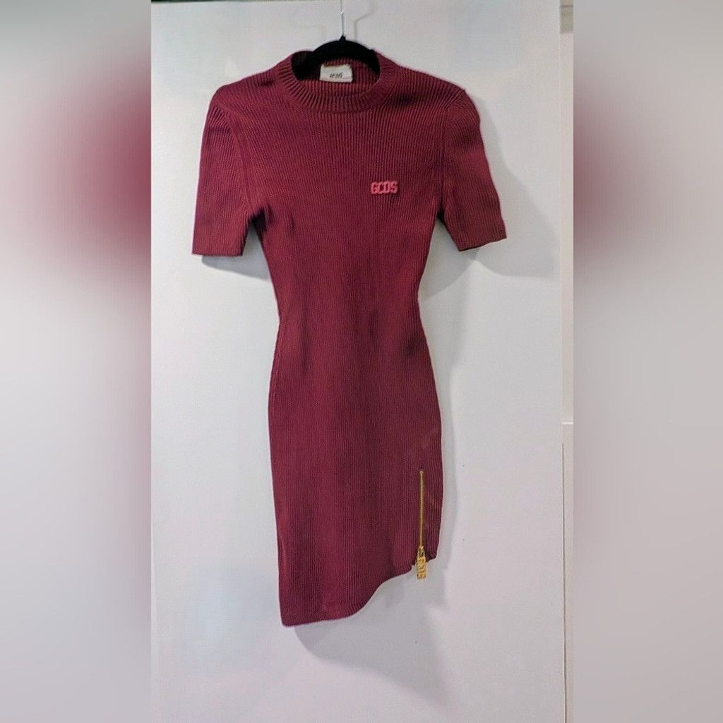 GCDS GCDS Red Asymmetrical Ribbed Mock Neck Mini Dress Size L / US 10 / IT 46 - 2 Thumbnail