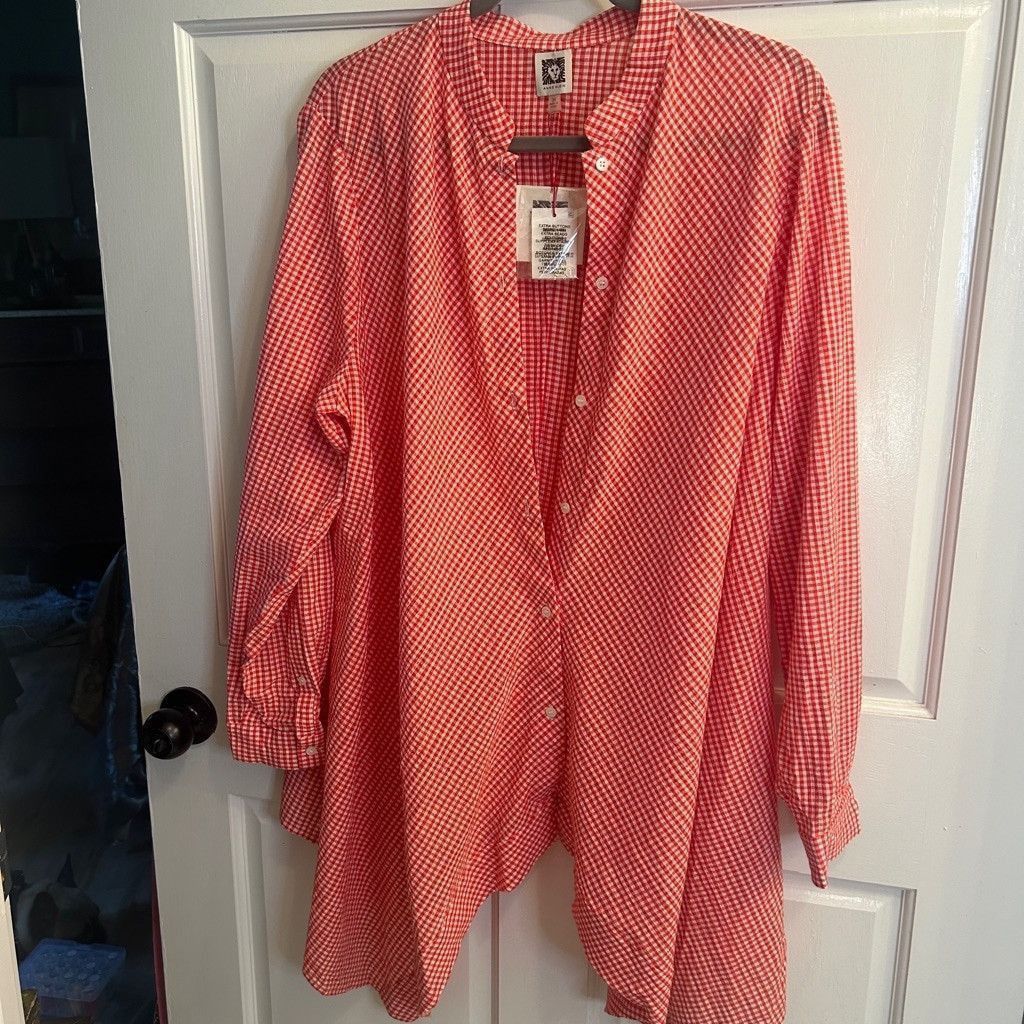 Anne Klein Women's Anne Klein Shirt XL Red White Gingham Size XL / US 12-14 / IT 48-50 - 1 Thumbnail