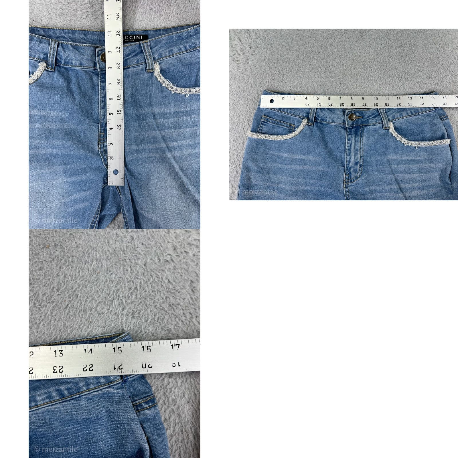 Vintage Baccini Jeans Women 8P Capri Blue Denim Pearls Embellished Cotton Blend Size 30" / US 8 / IT 44 - 9 Thumbnail