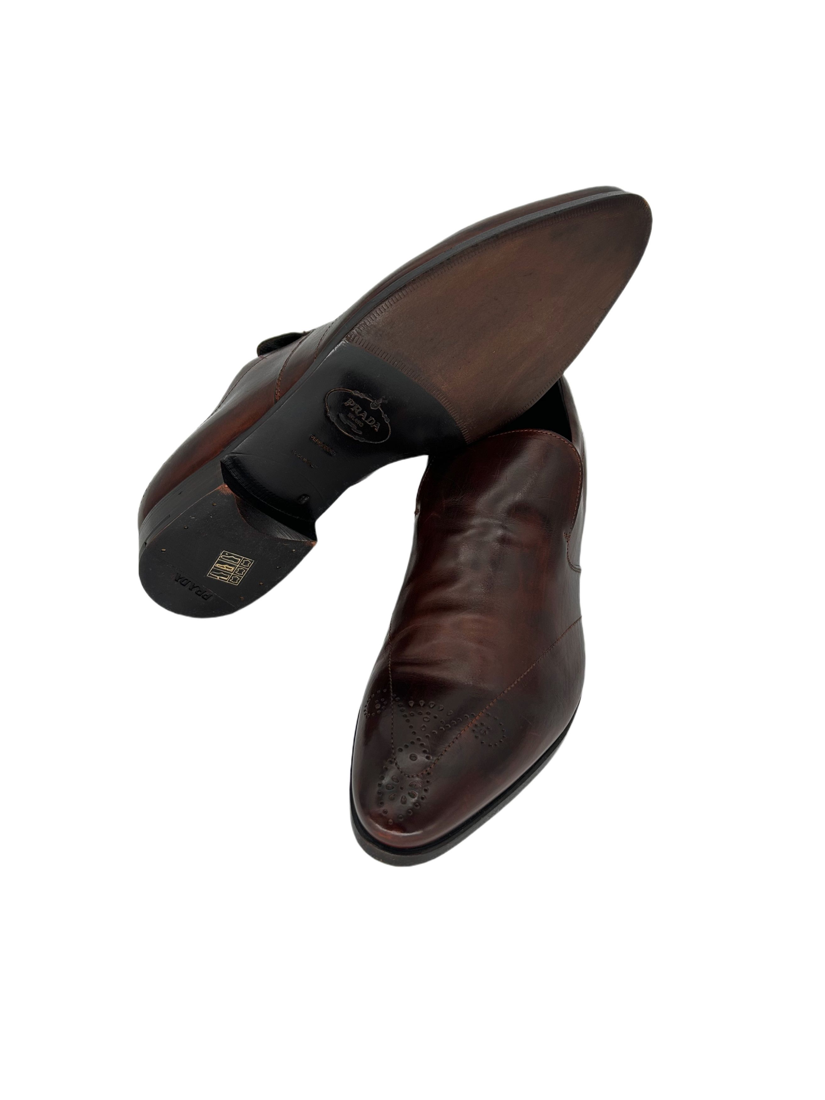 Prada Prada Brown burnished Leather Loafer With Brogue Detailing Size US 9 / EU 42 - 5 Thumbnail