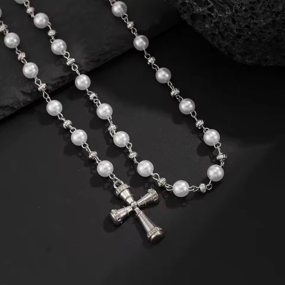 Jewelry Creative Cross Pendant Imitation Pearl Wallet Chain Size ONE SIZE - 4 Thumbnail