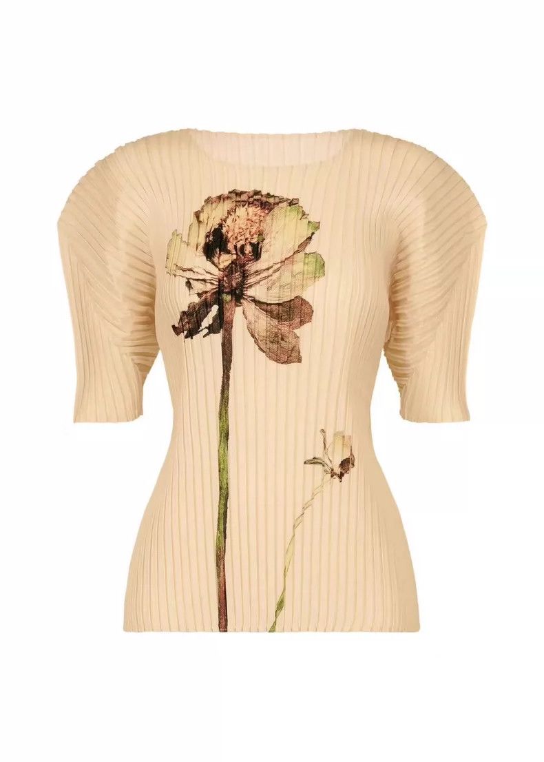 Issey Miyake Issey Miyake size:2 Beige short-sleeved top with a main li Size S / US 4 / IT 40 - 2 Thumbnail