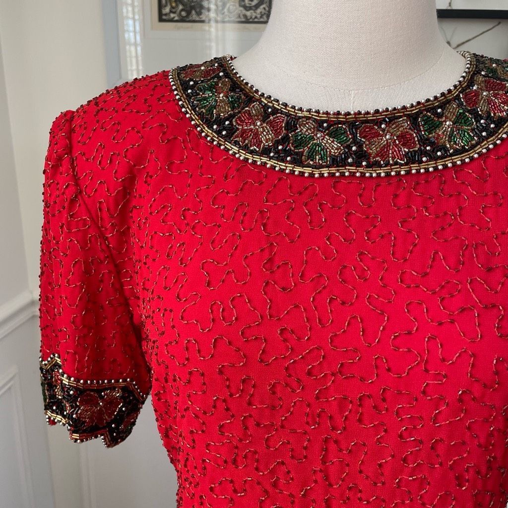 Other NWT NOS Laurence Kazar Beaded Sequin Short Sleeve Silk Top R Size L / US 10 / IT 46 - 2 Thumbnail