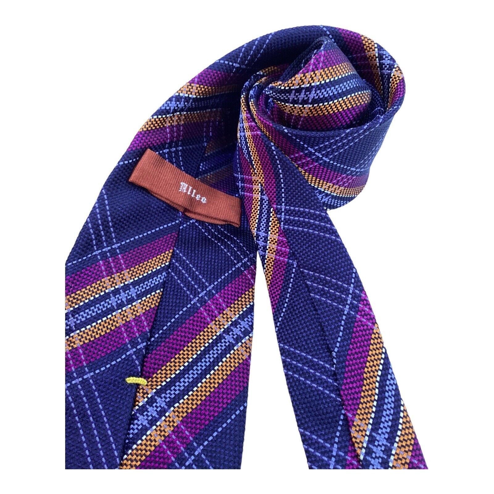 Altea ALTEA Purple PLaids & Cheks Silk Tie Hand Made In Italy W: 3 Size ONE SIZE - 3 Thumbnail