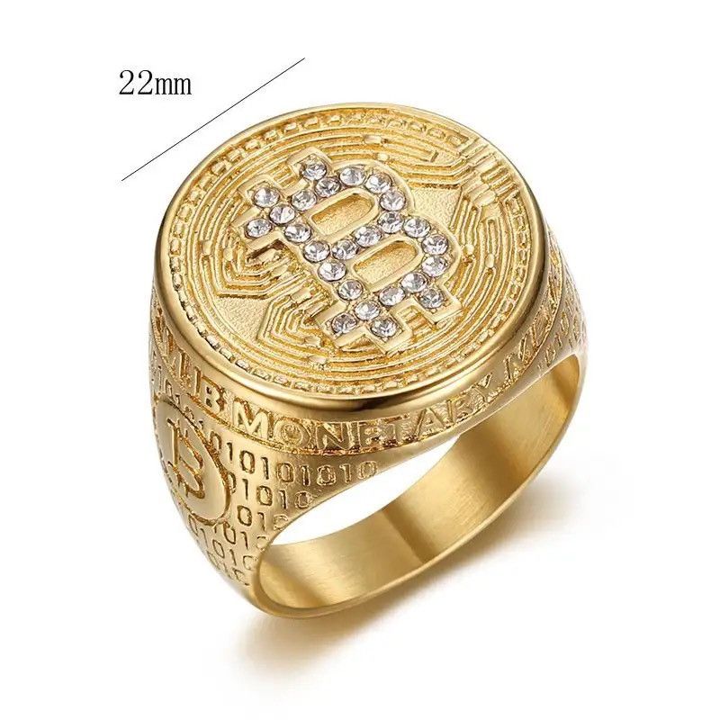 Vintage Stainless Steel Titanium Hip Hop Bling Iced Out Bitcoin Size ONE SIZE - 5 Thumbnail