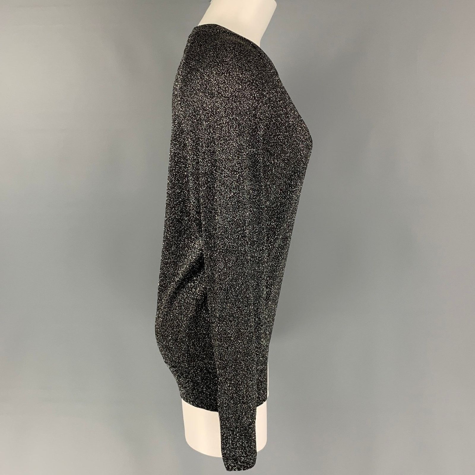 Michael Kors XS Black & Silver Metallic Acetate Blend Crew-Neck Pullover Size US XS / EU 42 / 0 - 3 Thumbnail