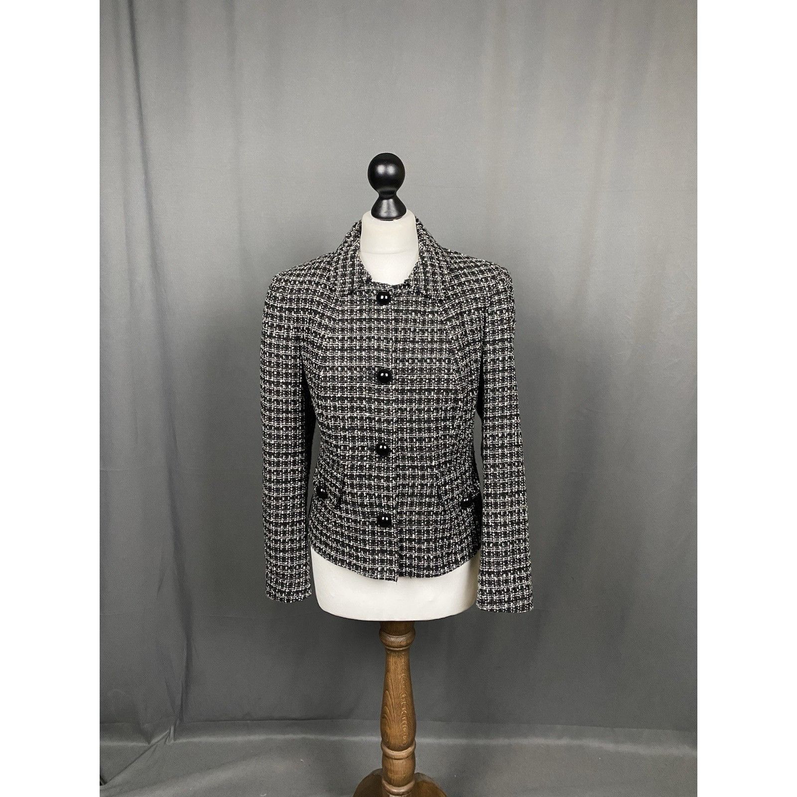 Prada Prada Women's Black Wool Silk Checked Blazer Jacket Size 40 Size S / US 4 / IT 40 - 3 Thumbnail