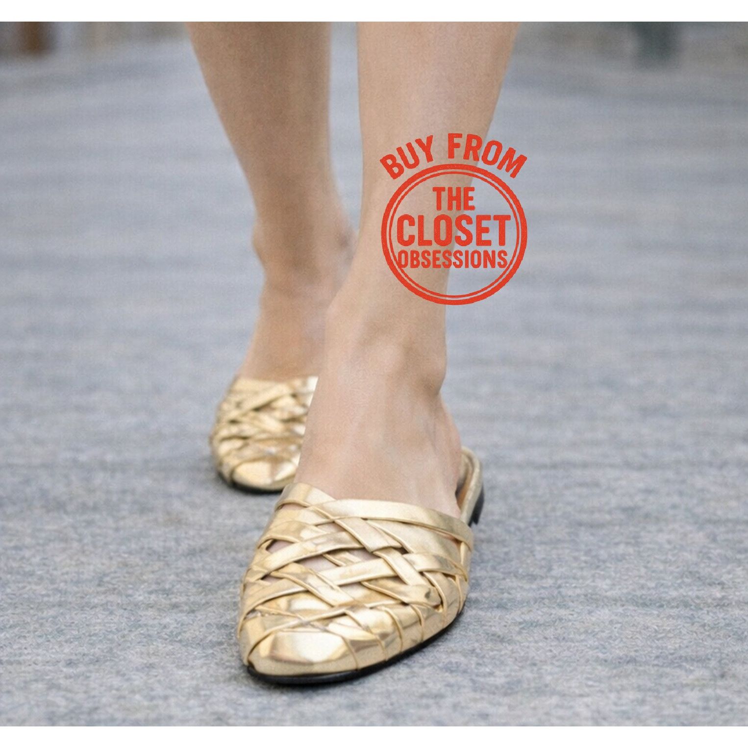 ZARA Gold Woven Metallic Flat Mules NWT