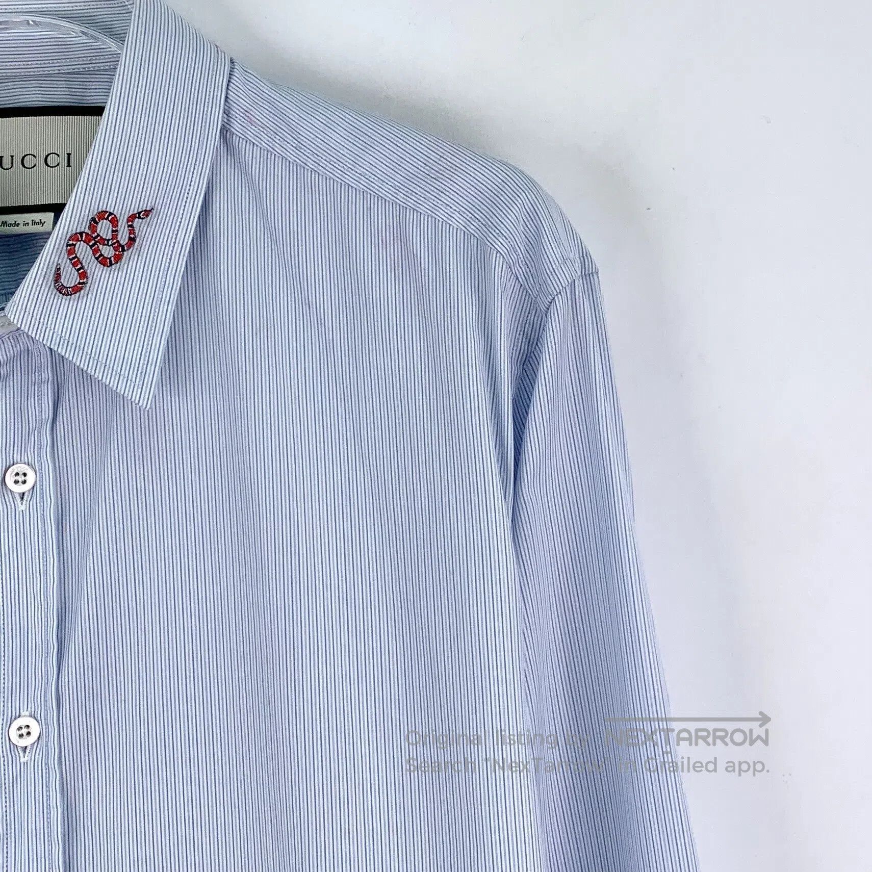 Gucci Guicci Light Blue Striped Collar Embroidered Cotton Turn-d Size S / US 4 / IT 40 - 3 Thumbnail