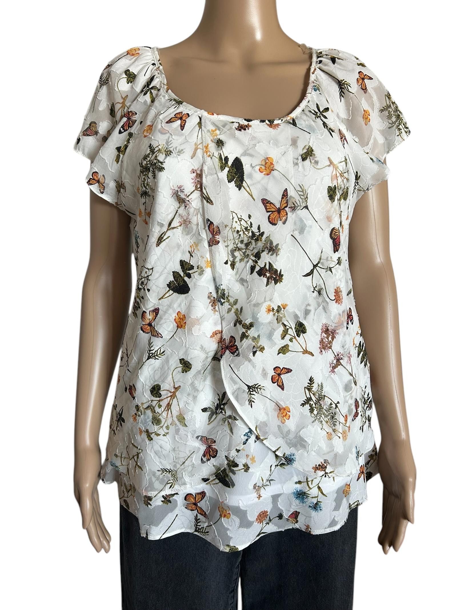 Designer Charming Floral Cap Sleeve Top by Compari Size M / US 6-8 / IT 42-44 - 1 Thumbnail