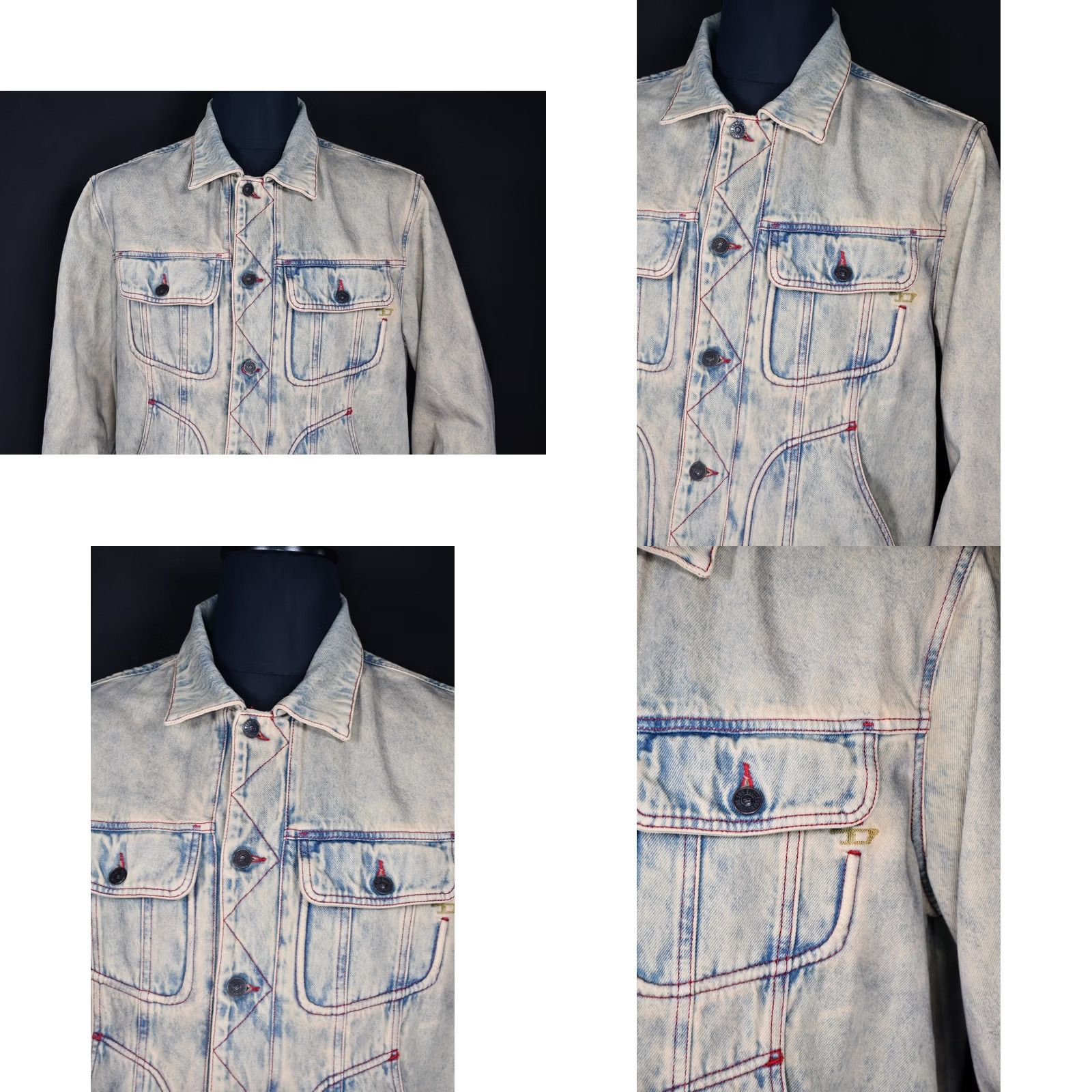 Diesel DIESEL C-L-D-Riley Marbled Trucker Denim Jacket Men's L Casual Cotton Denim Jacket Blue 100% Cotton Regular Size L Mens Size US L / EU 52-54 / 3 - 8 Thumbnail