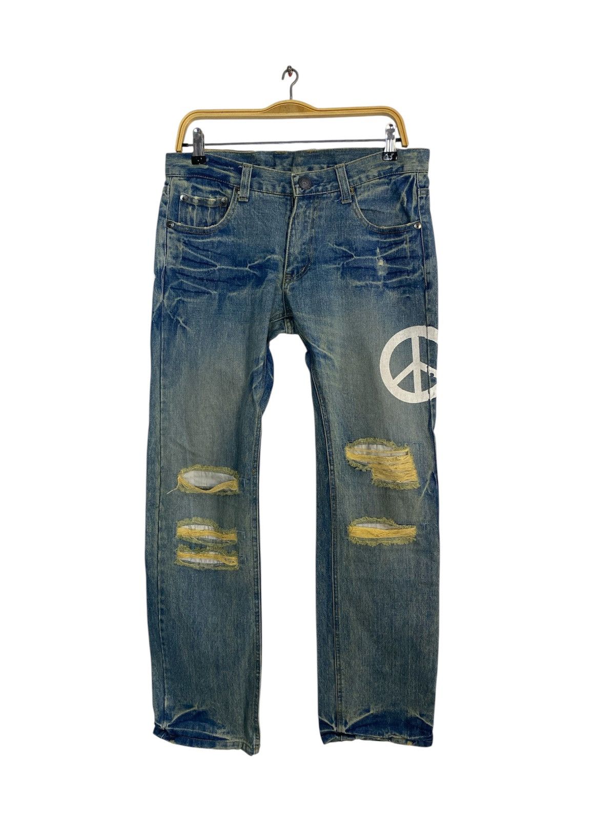 Vintage Peace Denim Printed Distressed Hippie Jeans Size 33