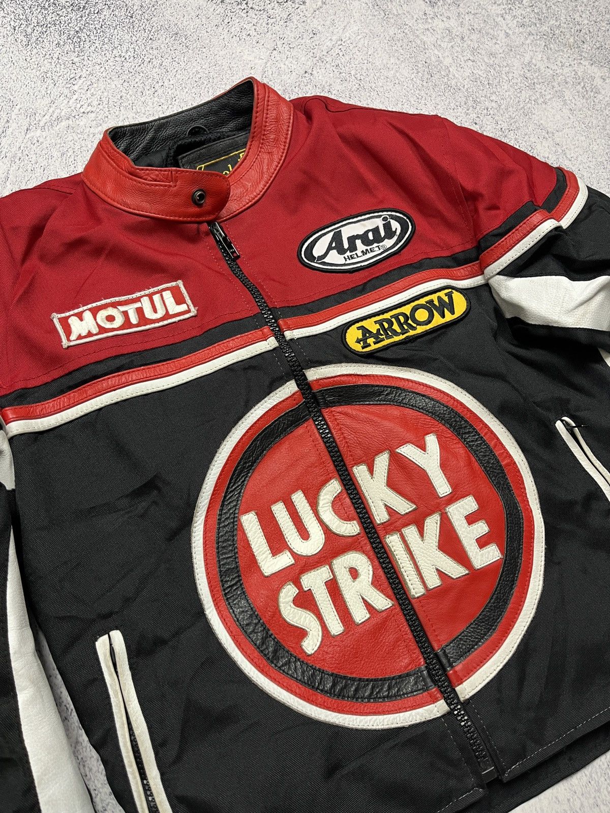 Vintage Crazy Lucky Strike Leather Elements Racing Jacket Moto Rare🔥 Size XS / US 0-2 / IT 36-38 - 6 Thumbnail