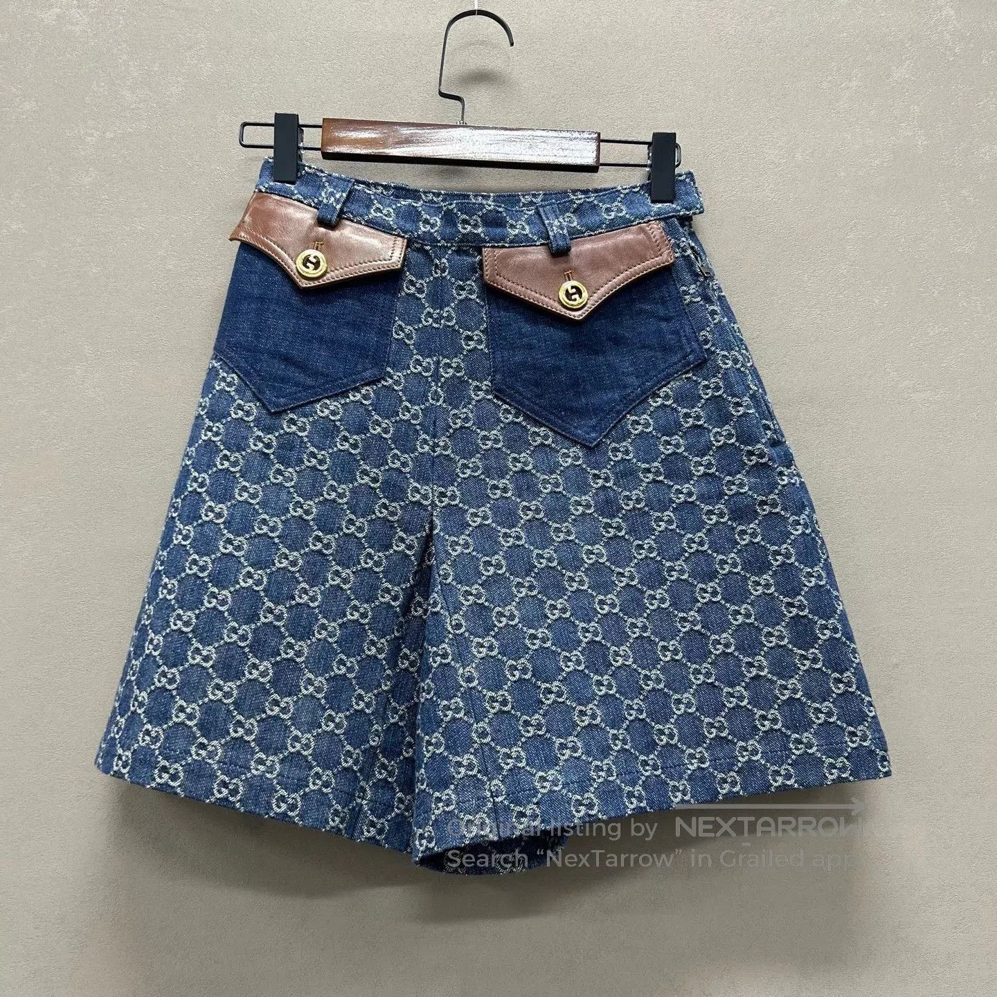 navy logo patchwork denim shorts.
