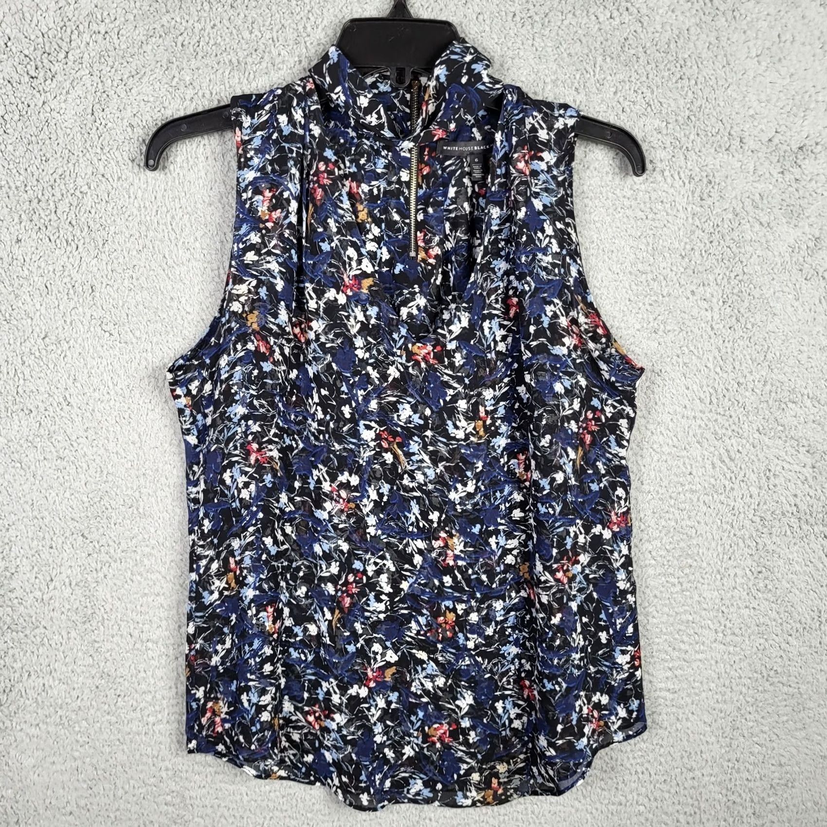 White House Black Market White House Black Market Blouse Shirt Women Floral Sleeveless High Neck Zipper 1/4 Size 6 Black Size M / US 6-8 / IT 42-44 - 2 Thumbnail