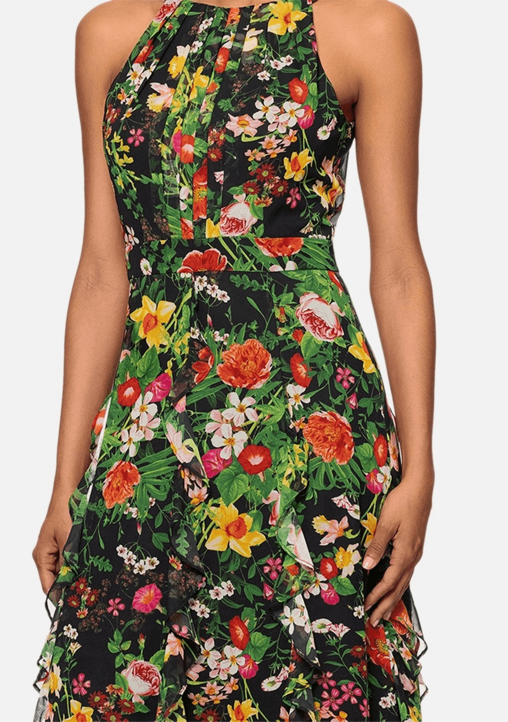 Other Betsy & Adam Women Printed Ruffled Halter-Neck Gown Size 14 Size XL / US 12-14 / IT 48-50 - 3 Thumbnail