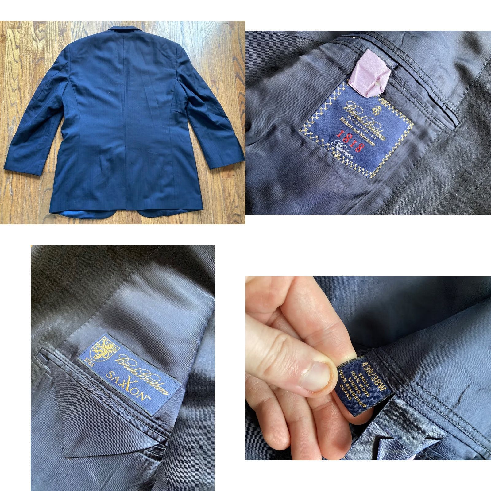 Brooks Brothers Brooks Brothers Blazer Mens 43R Saxxon 1818 Madison Midnight Blue 100% Wool Sport Coat Jacket Single-Breasted Two-Button Notch Lapel Vintage No Size 46R - 9 Thumbnail
