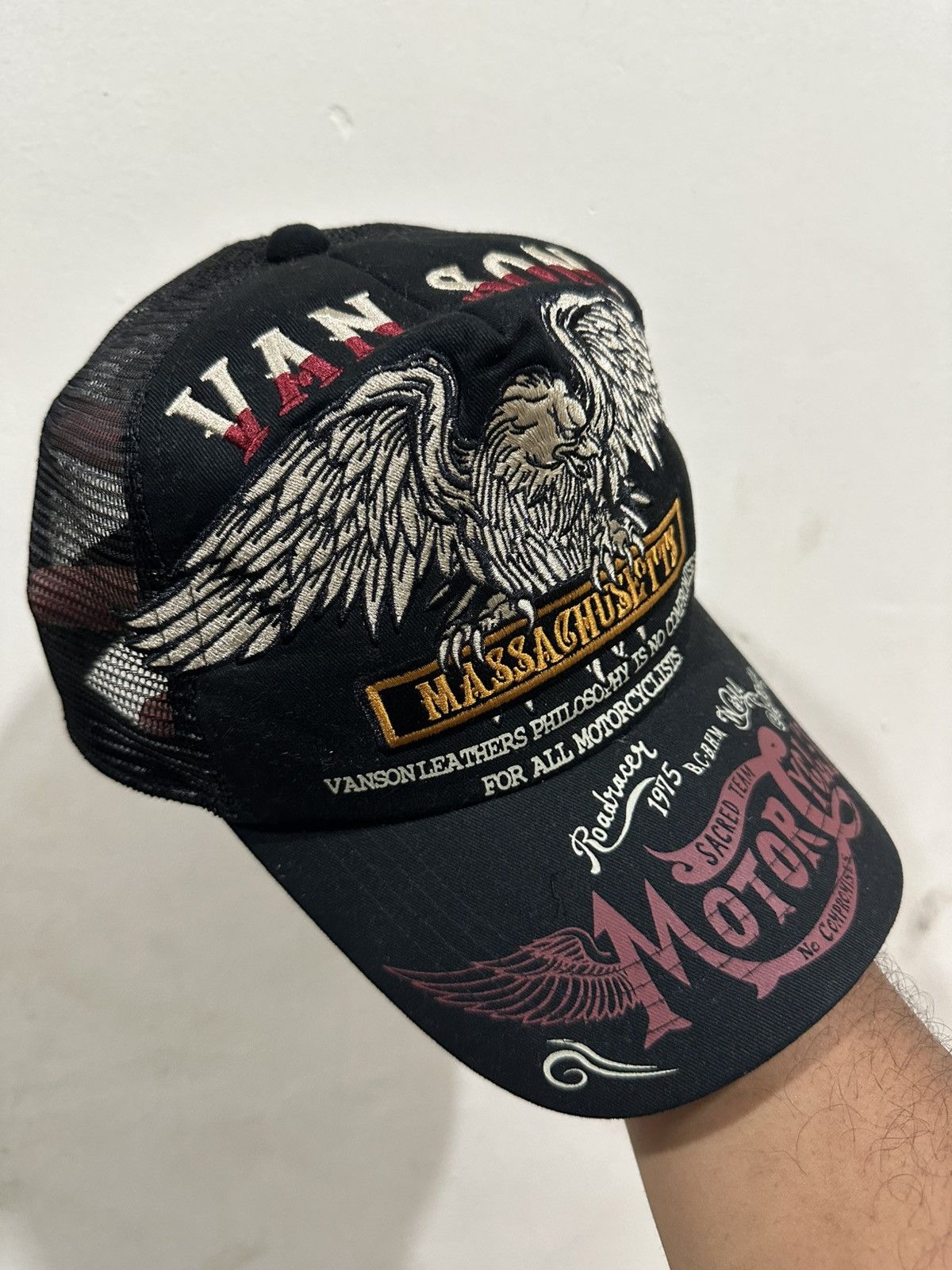 Vanson Leathers VTG Full Embroid Vanson Motorcycles Trucker Hat Size ONE SIZE - 2 Thumbnail